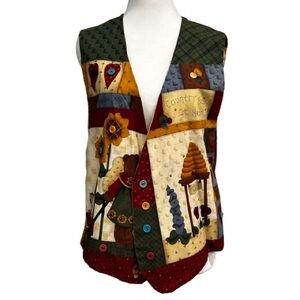 Handmade Reversible Quilted Patchwork Country Vest Cottage Granny Chic Size M